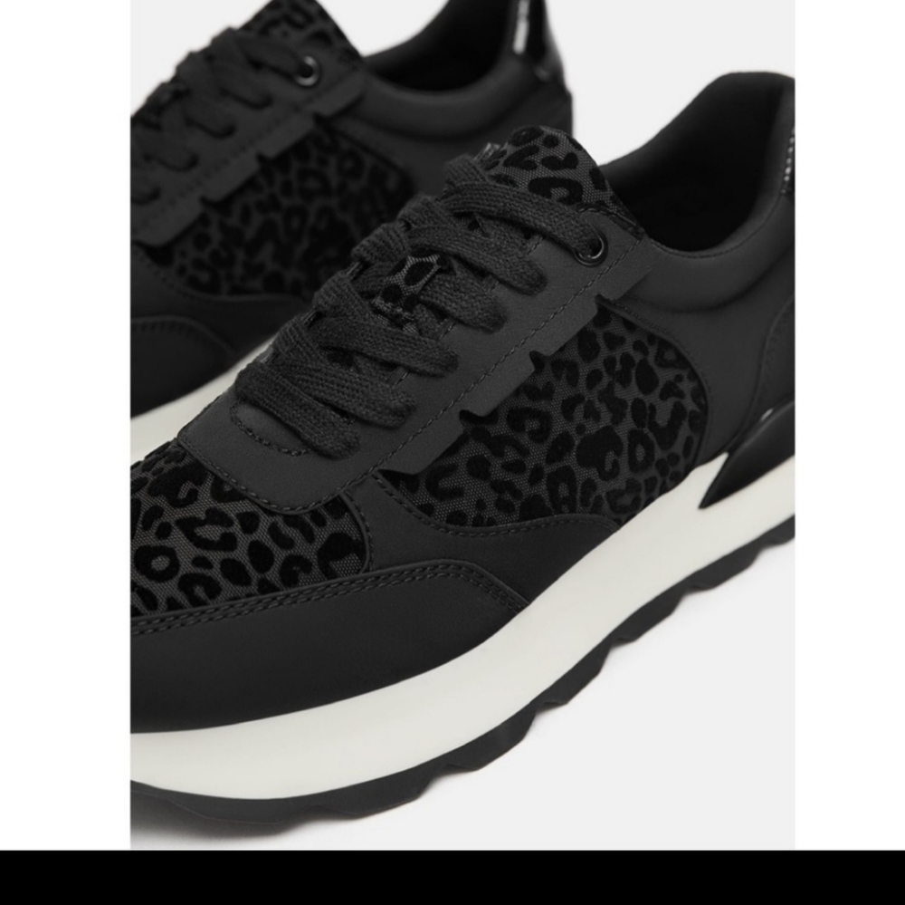 Zara Black Cheetah Textured Sneakers Size 11 (42)